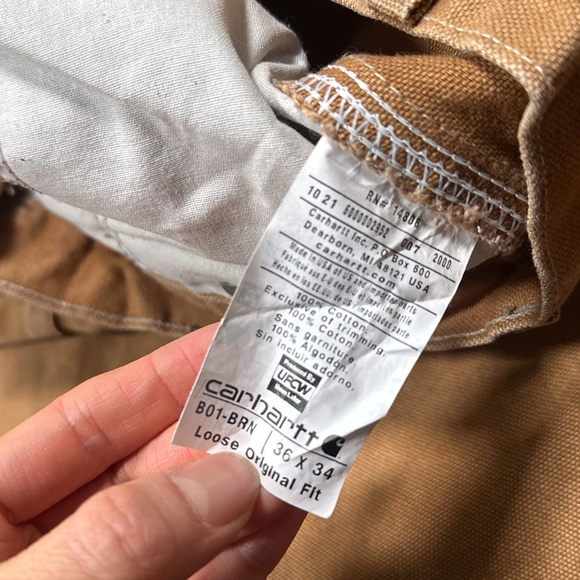 Carhartt B01-BRN Made in USA Loose Fit Duck Double Knee Dungaree Pants Mens 36 - Picture 11 of 12